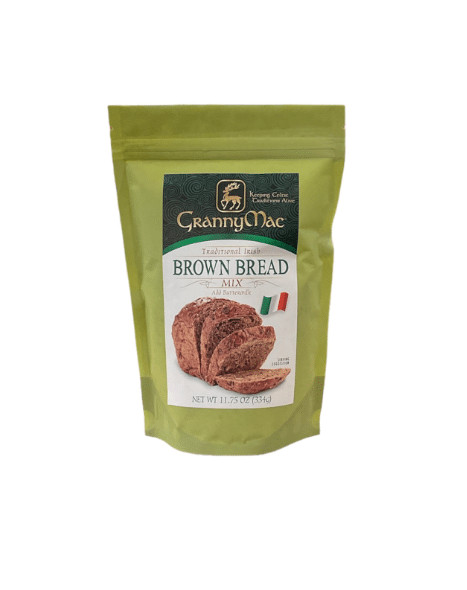 alt= green bag of brown bread mix with a golden dear on a white background