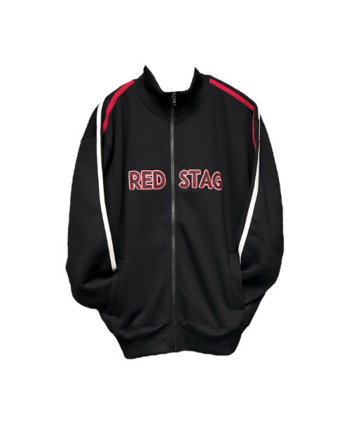 alt= a black redstag pub sport jacket with stitched text