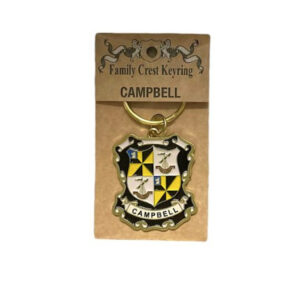 alt= a family crest keychain depicting the Campbell family crest
