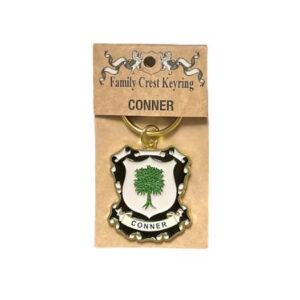 alt= a family crest keychain depicting the Conner family crest