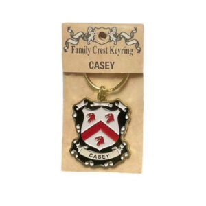 alt= a family crest keychain depicting the Casey family crest