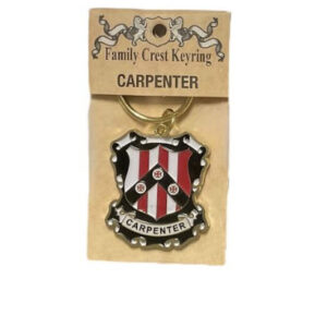 alt= family crest keychain depicting the Carpenter family crest