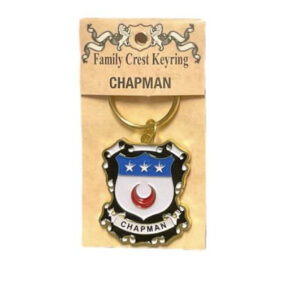 alt= family crest keychain depicting the Chapman family crest