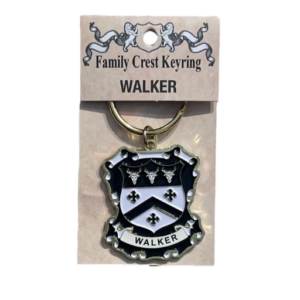 alt= a family crest keychain depicting the Walker family crest
