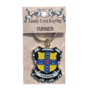 alt= a family crest keychain depicting the Turner family crest
