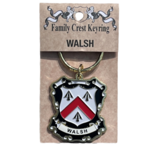 alt= a family crest keychain depicting the Walsh family crest