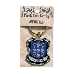 alt= a family crest keychain depicting the Webster family crest
