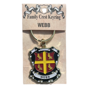 alt= a family crest keychain depicting the Webb family crest