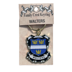 alt= a family crest keychain depicting the Walters family crest
