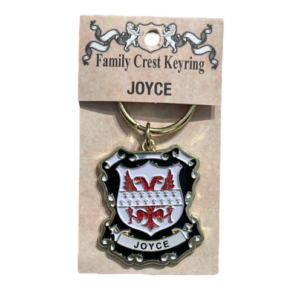 alt= a family crest keychain depicting the Joyce family crest