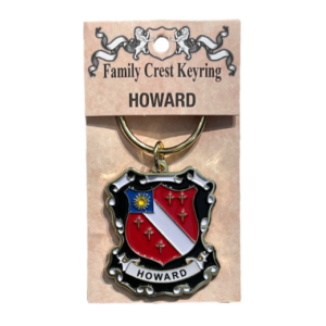 alt= a family crest keychain depicting the Howard family crest