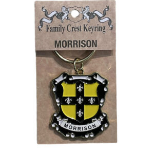 alt= a family crest keychain depicting the Morrison family crest on a white background