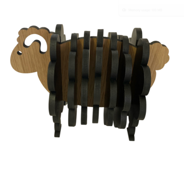 alt= wooden sheep black coaster holder on white background