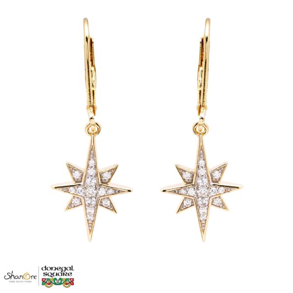 Gold Vermeil Clear Bethlehem Star Drop Earrings