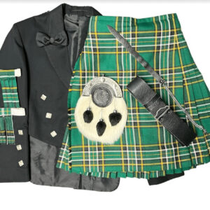 alt= a collection of items needed to wear a kilt with a jacket