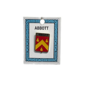 alt= a family crest pin depicting the Abbott family crest