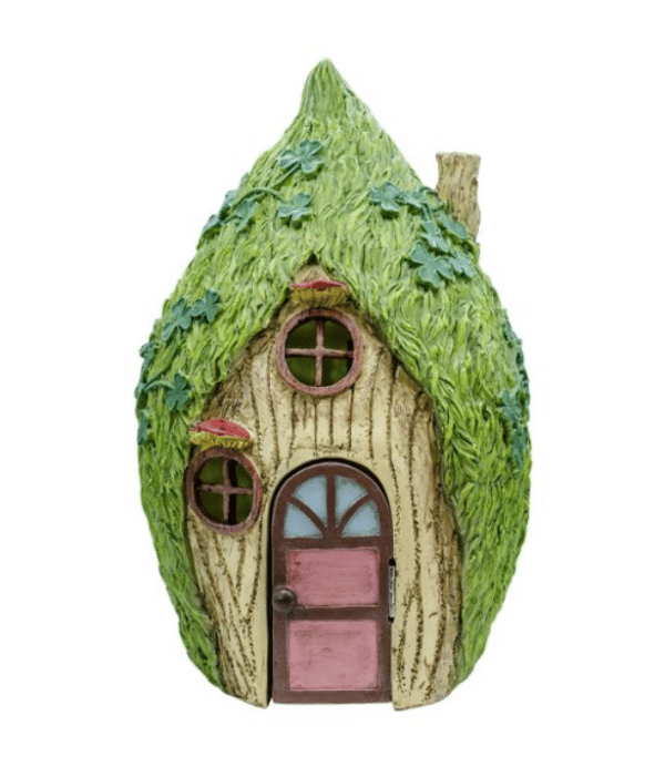 alt= a stylized gnome home garden ornament on a white background