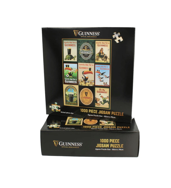 alt= a puzzle that depicts famous Guinness advertising posters on a white background