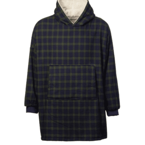 alt= black flannel lounge hoodie