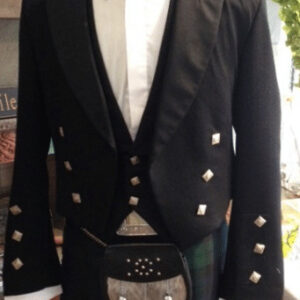 alt= mannequin wearing a full kilt with jacket sitting in a store