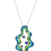 alt= sterling silver green and blue bubble and waves necklace sits on white background