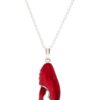 alt= sterling silver red lobster claw necklace sits on white background