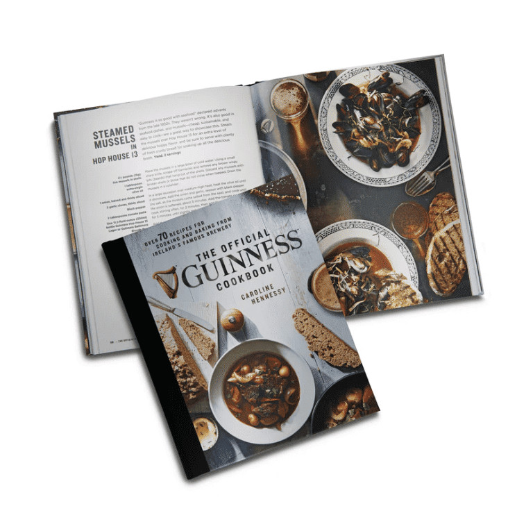 alt= a cookbook including recipes that use Guinness as a main ingredient on a white background