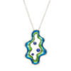 alt= sterling silver green and blue bubble and waves necklace sits on white background