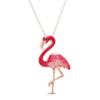 alt= sterling silver pink flamingo with cartoonish eye necklace sits on white background