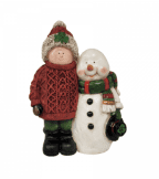 Irish-inspired Figurine Sheep Snowman BOE9128: snowman in green scarf, black hat, Aran-knit motifs, crafted in glazed porcelain.