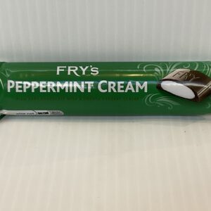 Welsh-inspired Fry’s Peppermint Cream bar in emerald foil, bearing classic Celtic knot motifs; rich dark chocolate envelops cool mint fondant.