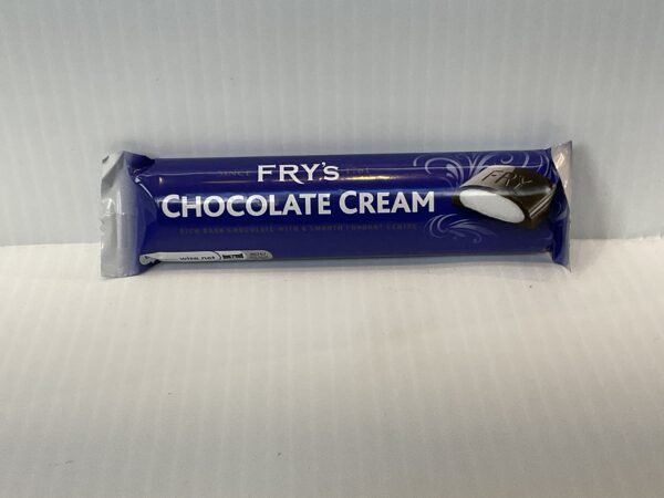 Fry’s Chocolate Cream 49g, iconic British treat in deep blue wrapper with classic Victorian lettering, fondant-filled chocolate.