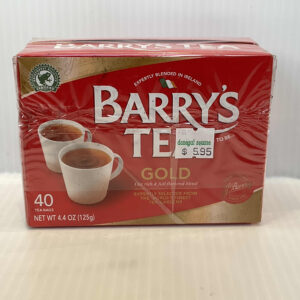 Barry’s Irish Gold Blend Tea 40ct in its classic green box with Celtic knotwork, celebrated for rich tradition and comforting flavor.